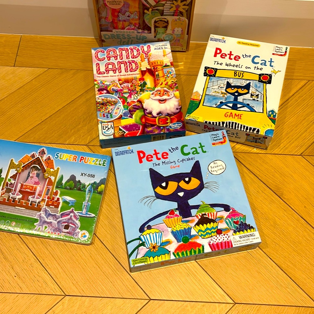Kids Board Game & Puzzle Bundle – Candy Land + Pete the Cat